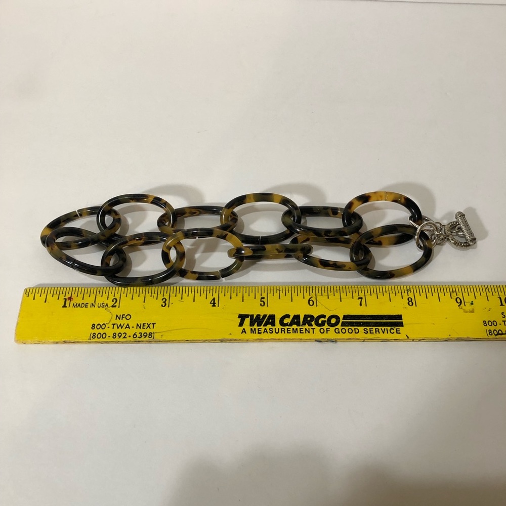 Tortoise Shell Acrylic Silver Tone Toggle Closure… - image 4